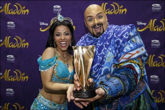 Myrthes Monteiro och Enrico De Pieri i "Aladdin" Stage Theater Neue Flora, Hamburg. Bild: Stage Entertainment.