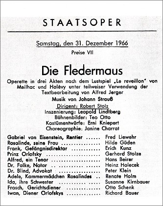 "Die Fledermaus", Staatsoper Wien 31 december 1966.