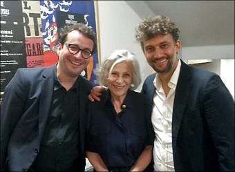Clarissa Stolz-Henry, Jonas Kaufmann (till höger) och Jochen Rieder. Théâtre des Champs Elysées i Paris 23 maj 2015.