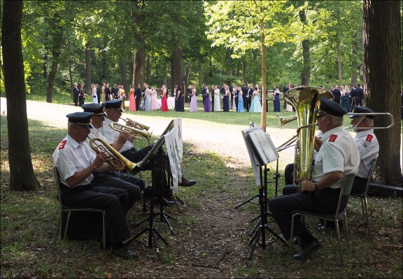 Sextett Karlbergs Musikkår vid Vårbal MHS Karlberg 2018-06-02. Bild: EA Musik HB.