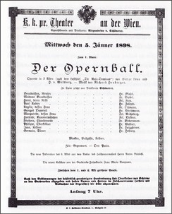 Richard Heuberger "Der Opernball". Programblad, urpremiär 5 januari 1898.