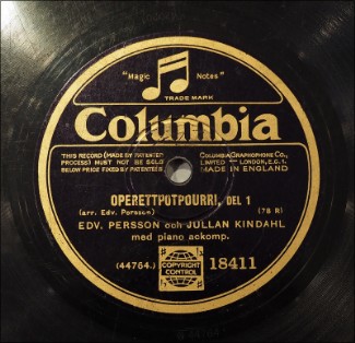 Operettpotpourri Edvard Persson, Jullan Kindahl, Columbia 18411.