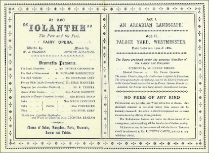 Program 1883. "Iolanthe" av Gilbert & Sullivan.