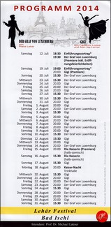 Programm Lehár Festival Bad Ischl 2014.